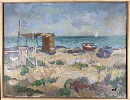 Savino Labò "Spiaggia" 
olio su tela (cm 50x65)
firmato in basso a destra
al ret