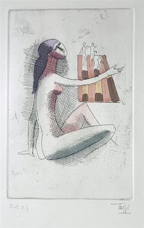 TOZZI MARIO Fossombrone (Ps) 1895 Figura 1969 Incisione acquarellata es. E.A,...