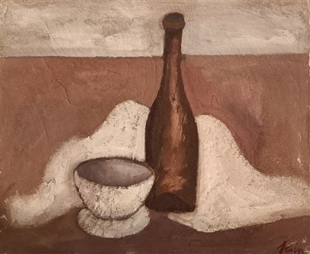 RIVA ARMANDO Milano (Mi) 1947 natura morta Olio su tela sabbiato 50,00x60,00...