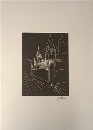GENTILINI FRANCO Faenza (Ra) 1909 Cattedrale 1977 Serigrafia su alluminio es....