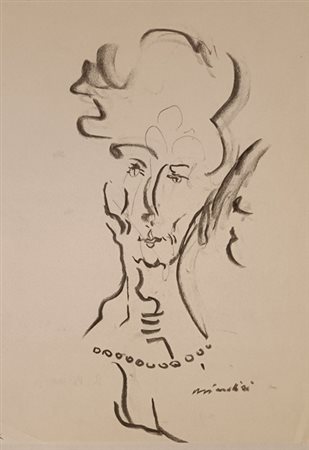 BRINDISI REMO Roma (Roma) 1918 Signora 1965 Carboncino su carta 30,00x20,00...