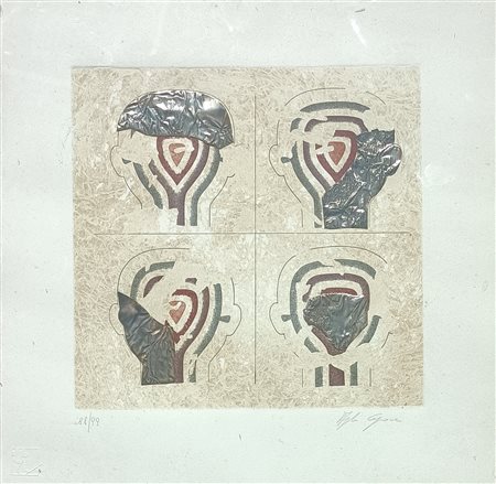 CAGNONE ANGELO Carcare (Sv) 1941 Senza Titolo 1976 Litografia con collage...