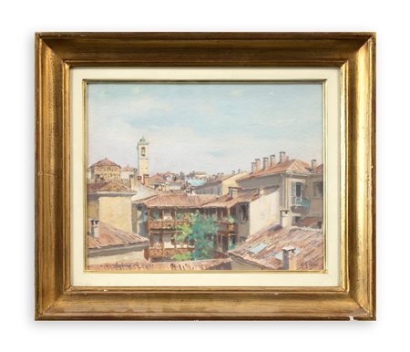 GIANNINO GROSSI (1889-1969) - Milano dai tetti di Via Monforte n.10 verso la cupola e il campanile di S. Babila, 1920