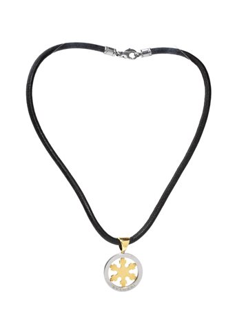 BULGARI  
Collezione Tondo: girocollo in cuoio con pendente in acciaio ed oro 
 