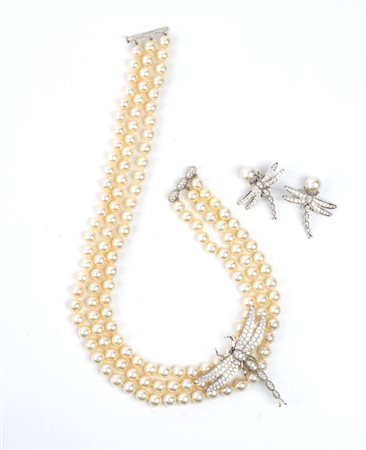 TIFFANY & CO.®  Parure Dragonfly con orecchini e collana in platino, diamanti e perle  