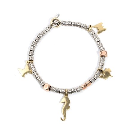 DODO  
Bracciale con pepite in argento ed oro rosa, pendenti in oro 
 