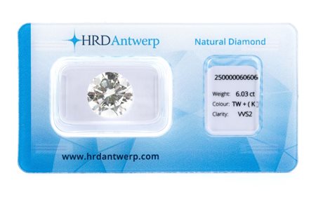  
Diamante 6.03 ct, certificato in blister HRD 
 