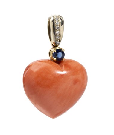  
Pendente in corallo Cerasuolo con zaffiro e diamanti    
 