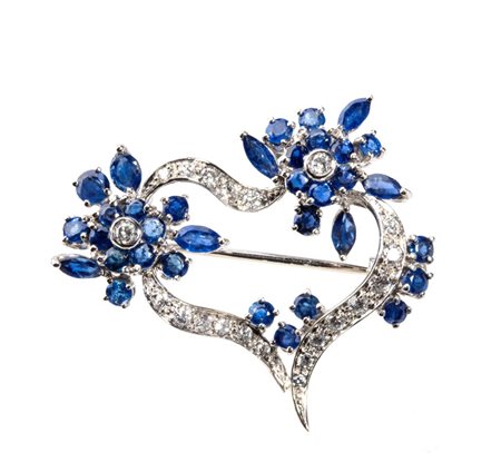  
Spilla in oro con diamanti e zaffiri anni '60 del XX secolo
 