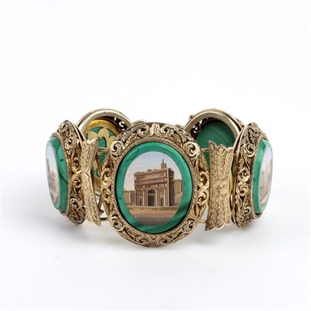  
Bracciale italiano con micromosaici in paste vitree ed argento dorato fine XIX secolo
 