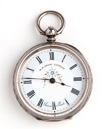 H. E. Peck London  
Orologio da tasca svizzero in argento 1880-1890 circa
 