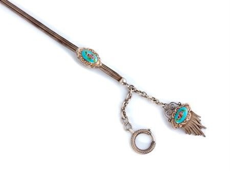  
 Catena da orologio francese in argento e smalti    XIX secolo
 