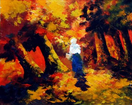 Jose Guevara 1926, Huelva - 2010, Huelva [Spagna] Campesina en el bosque olio...