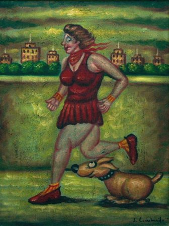 Salvo Lombardo 1948, Favara (Ag) - [Italia] La podista olio su tela 40x30 c....