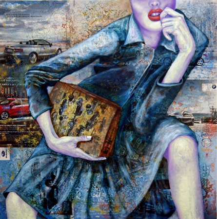 Leonardo Vecchiarino 1956, Foggia (Fg) - [Italia] Rosso e blu olio e collage...