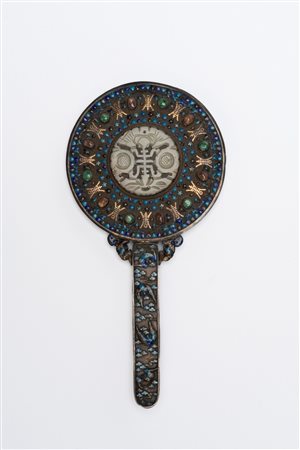 Specchio in argento, giada e smalti, Cina, tarda dinastia Qing / periodo della Repubblica