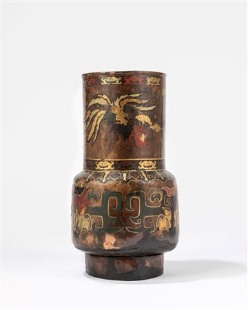 Vaso in rame di forma cilindrica, China, Qing dynasty (1644-1911)