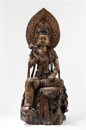 Scultura in legno policromo raffigurante Guanyin , China, Qing dynasty, early 18th c.