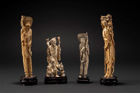 Quattro sculture in avorio, Cina, Tarda dinastia QIng / Periodo della Repubblica