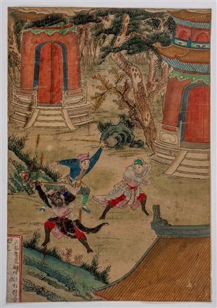 Dipinto a inchiostro nero e colori su carta, Cina, XIX secolo