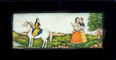 Miniatura su mattonella in porcellana, India, XIX secolo