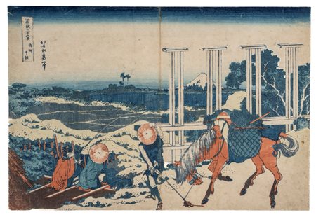 Katsushita Hokusai (Giappone 1760 - Giappone 1849)  - Senju, provincia di Musashi (Bushu Senju); "contorno blu", c.1830/1832
