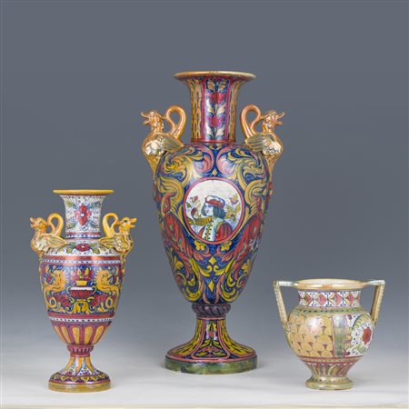 Lotto tre vasi, manifatture di Gualdo Tadino e Gubbio, XX secolo