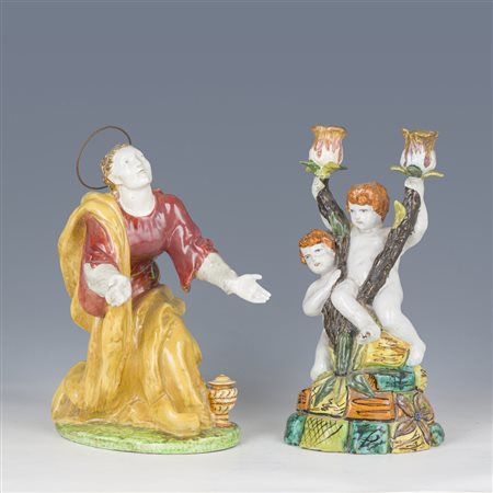 Candeliere e Santa Maria Maddalena, manifattura Minguzzi, XX secolo