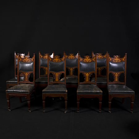 Otto sedie in stile Liberty, Austria, inizio del XX secolo