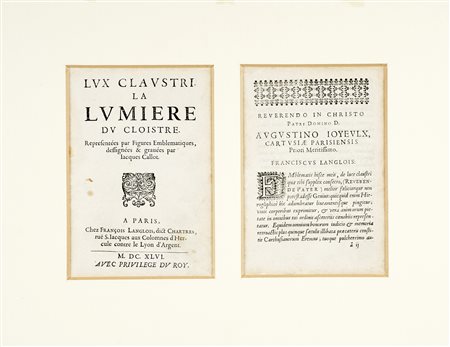 Jacques Callot, Lux claustri ou la lumière du cloitre. 1628. Acquaforte. mm...