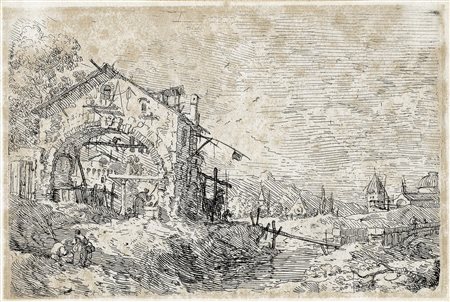 Antonio Canal (detto il Canaletto), Paesaggio con donna al pozzo. 1759....