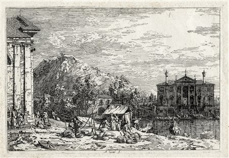 Antonio Canal (detto il Canaletto), Il mercato al Dolo. 1759. Acquaforte. mm...