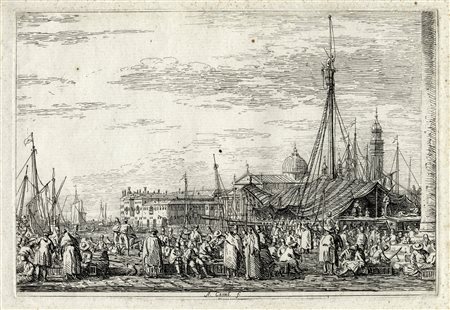 Antonio Canal (detto il Canaletto), Il mercato sul molo. 1772. Acquaforte. mm...
