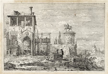 Antonio Canal (detto il Canaletto), Paesaggio con monumento equestre. 1772....