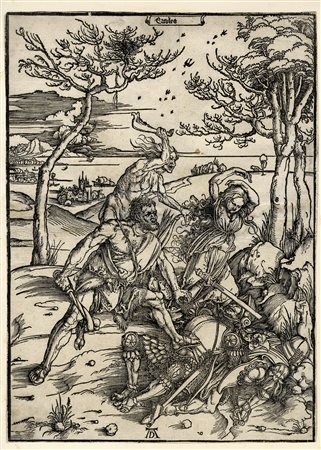 Albrecht Dürer, Ercole uccide i gemelli Molionidi. 1580. Xilografia. mm...