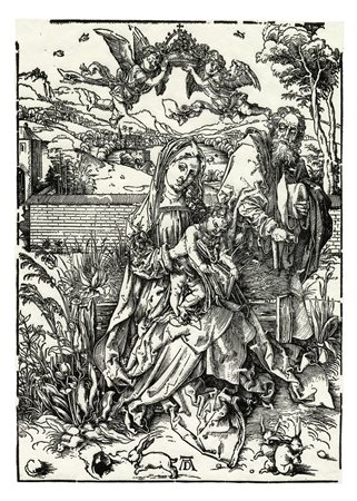 Albrecht Dürer [da], Sacra Famiglia con tre lepri. 1800. Xilografia. mm...