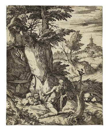 Giovanni Battista Fontana, San Girolamo. 1579. Acquaforte. mm 165x134. Sulla...