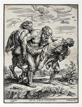 Christoffel Jegher, L'ebbrezza di Sileno. 1635. Xilografia. mm 445x338....