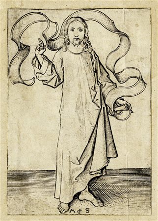 Martin Schongauer, Cristo benedicente. 1485. Bulino. mm 85x59. Bartsch, VI,...