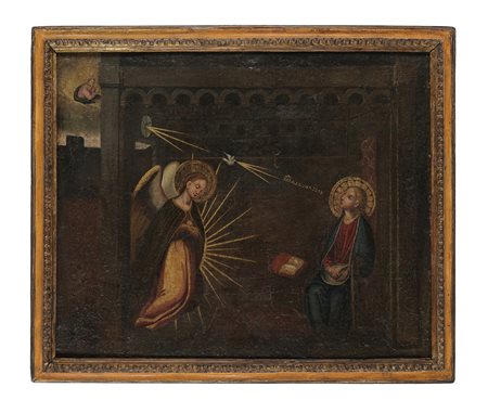 Anonimo toscano fine XVI-inizio XVII secolo, Annunciazione. 1600. Tempera su...