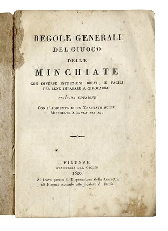 61 carte Minchiate fiorentine e volumetto Regole generali del giuoco delle...
