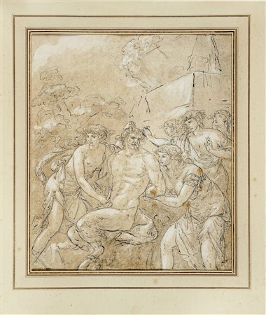 Anonimo del XVIII secolo, Apollo scortica Marsia. 1740. Penna e inchiostro...