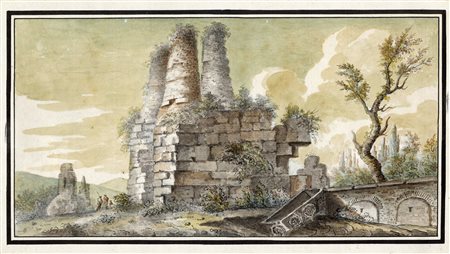 Anonimo della fine del XVIII secolo, Veduta del sepolcro detto degli Orazi e...