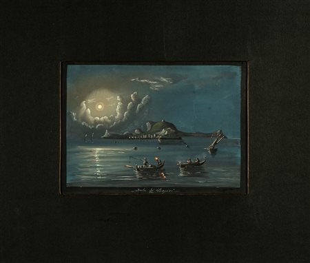 Scuola napoletana del XIX secolo, Notturno a Capri. 1850. Gouache a colori su...