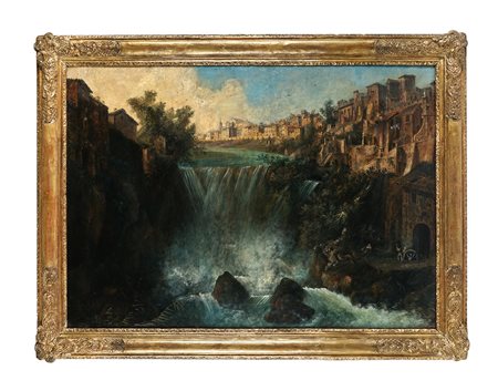 Louis Bélanger, Veduta delle cascatelle di Tivoli. 1794. Olio su tavola. cm...