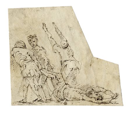 Domenico Gargiulo (detto Micco Spadaro), Due monatti che trascinano un corpo:...
