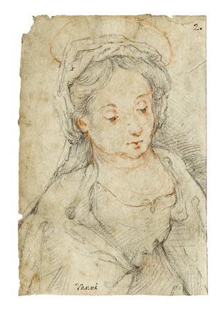 Francesco Vanni, Studio a mezzo busto per la Vergine Maria. 1600. Matita nera...