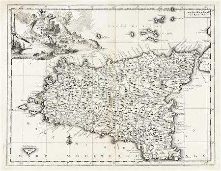 Guillaume De L'Isle, Carta geografica dell'isola di Sicilia. 1750. Incisione...