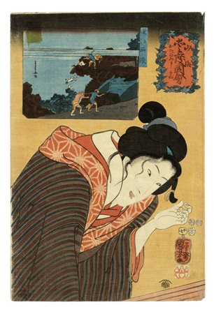 Utagawa Kuniyoshi, N. 17 Omi ishibai (Pietra calcarea da Omi). 1852. Tecnica:...