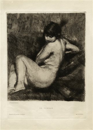 Paul Albert Besnard, Le turban à l'aigrette. 1910. Acquaforte. mm 240x180....